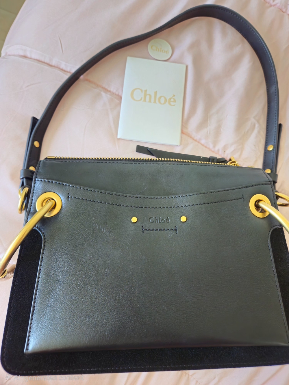 Chloe S/M Roy Leather & Suede Shoulder Bag Black CHC18US104A10, 100% Authentic